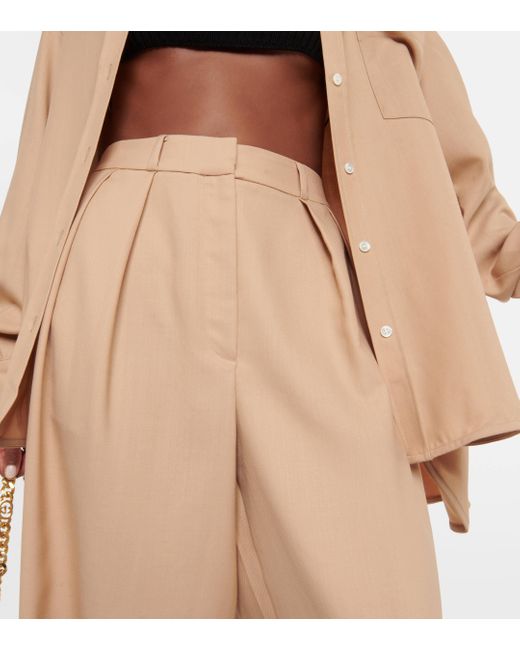 Frankie Shop Natural Tansy Pleated Twill Wide-leg Pants