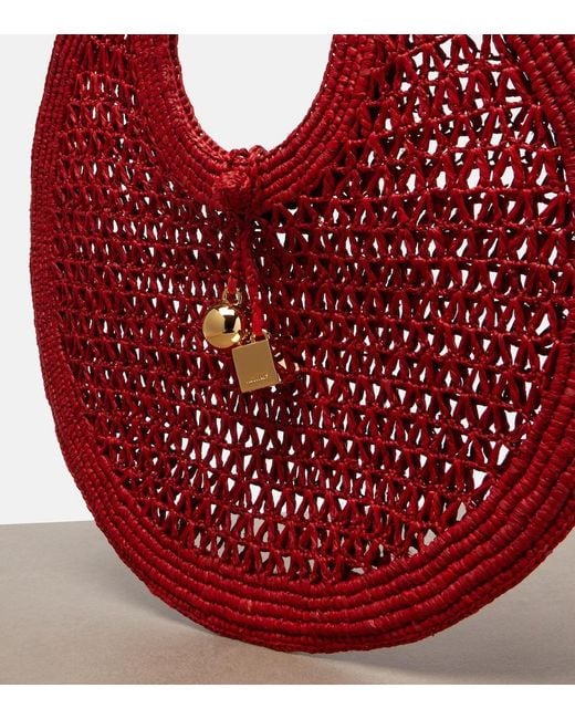 Jacquemus Red Spiaggia Small Raffia Top-Handle Bag