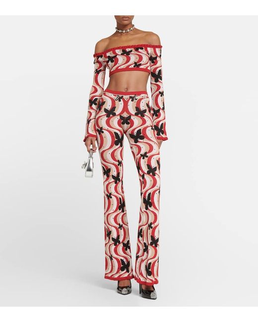 Alessandra Rich Red Printed High-rise Flare Pants