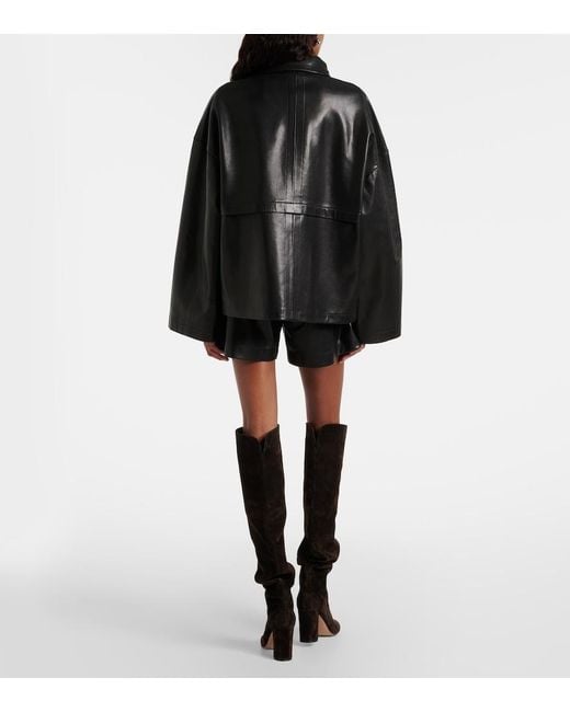 Nour Hammour Black Barrel Leather Shorts