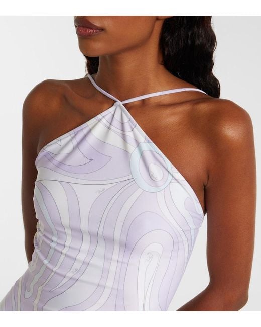 Emilio Pucci White Marmo Halterneck Swimsuit