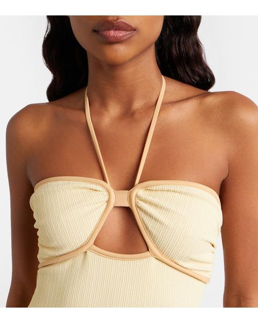 Johanna Ortiz Natural Cutout Halterneck Swimsuit