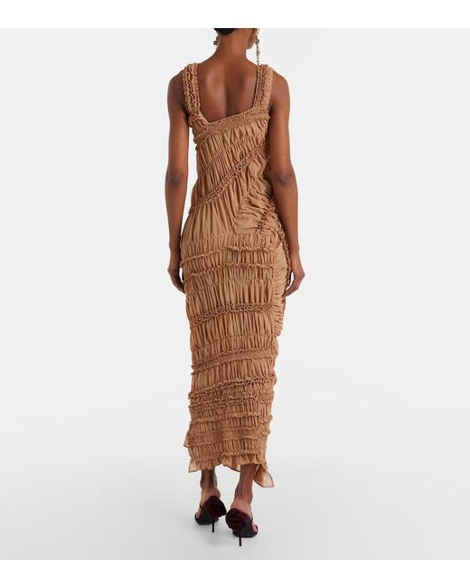Magda Butrym Brown Ruched Ruffled Cotton Midi Dress