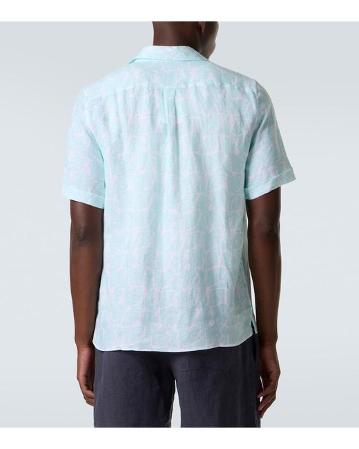 Vilebrequin Blue Charli Floral Linen Bowling Shirt for men