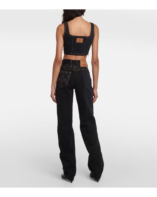 MARINE SERRE Black Regenerated Cropped Denim Bustier