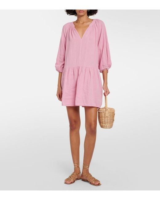 Velvet Pink Nica Cotton Gauze Minidress