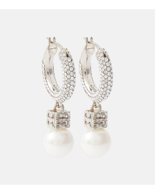 Givenchy White Swarovski® And Faux Pearl Hoop Earrings