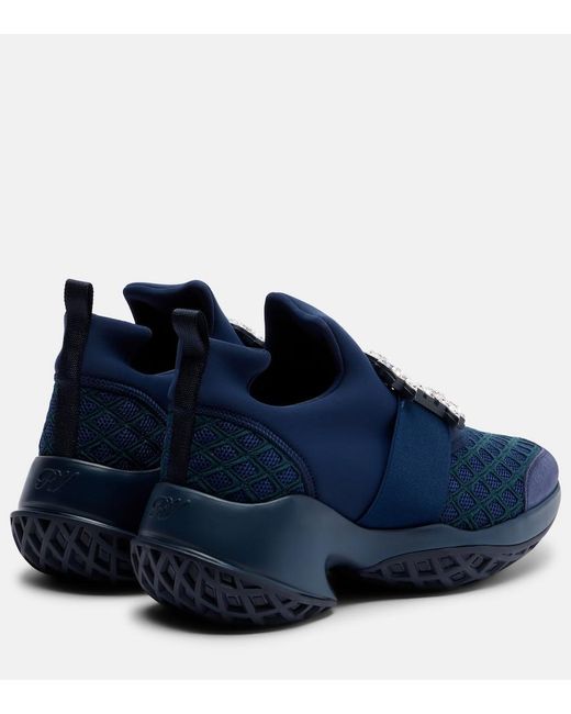 Roger Vivier Blue Viv' Run Suede-Trimmed Slip-On Sneakers
