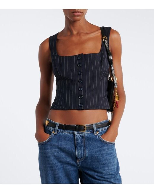 Dolce & Gabbana Black Pinstriped Wool-Blend Vest