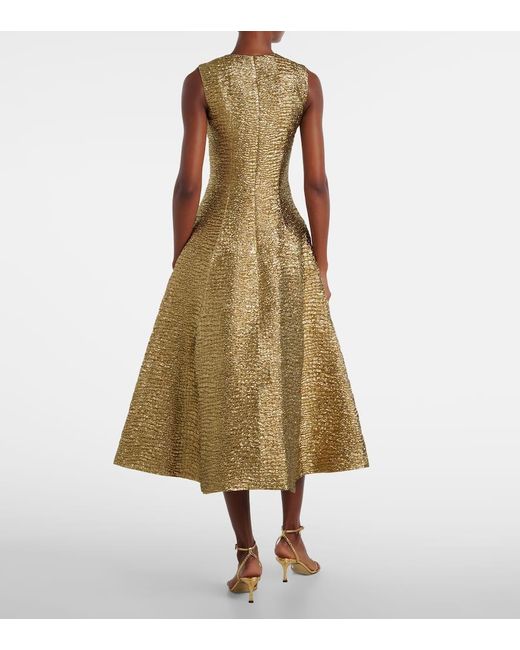 Emilia Wickstead Natural Mara Metallic-Effect Seersucker Midi Dress
