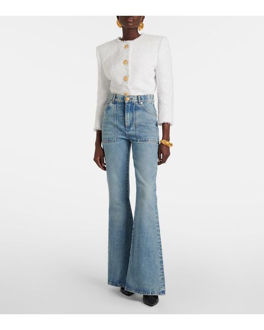 Balmain Blue High-Waisted Flared Jeans