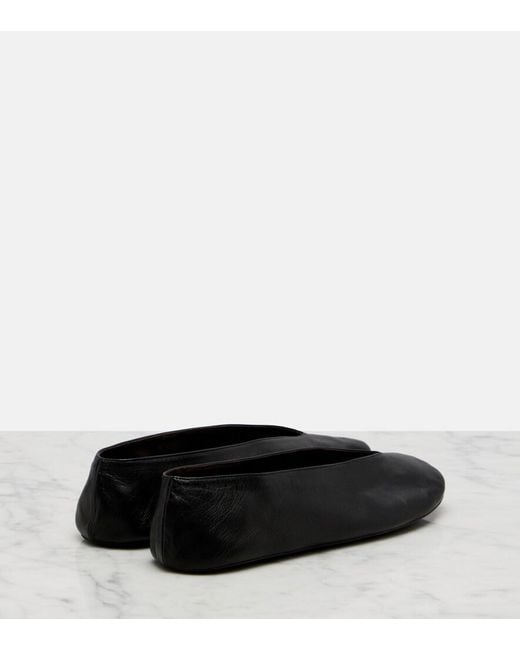 The Row Black Fay Leather Ballet Flats
