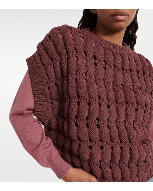 Brunello Cucinelli Purple Open-work Cotton-blend Top