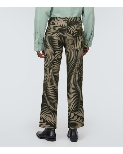 Dries Van Noten Green Cotton And Linen Wide-Leg Pants for men