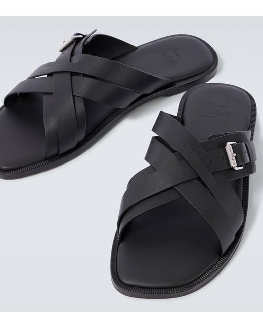 Christian Louboutin Black Emircross Leather Sandals for men
