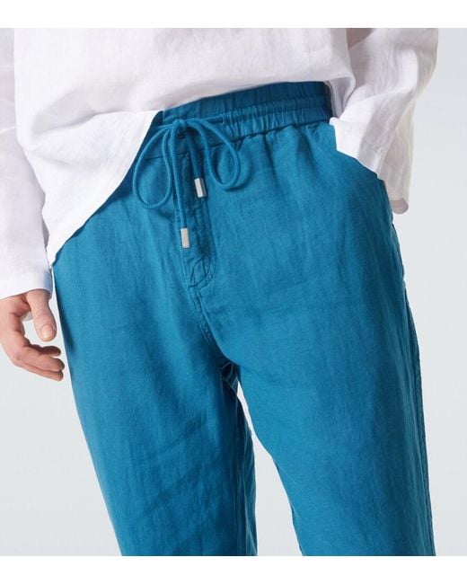 Vilebrequin Blue Linen Tapered Pants for men