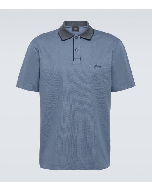 Brioni Blue Cotton Pique Polo Shirt for men