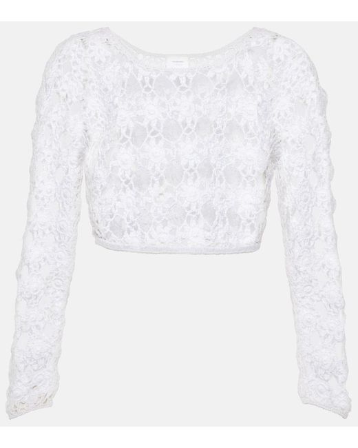 Top cropped Bella in crochet di cotone di Anna Kosturova in White
