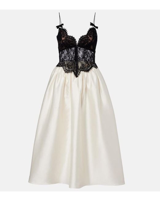 Self-Portrait White Taffeta And Lace Midi Dress