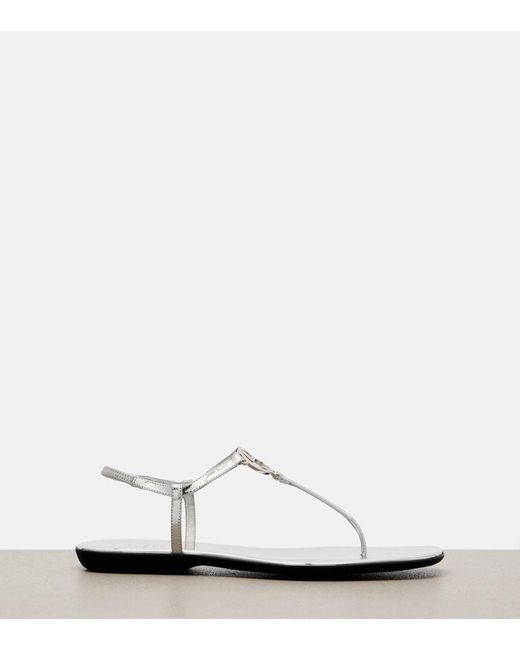 Gucci White Interlocking G Metallic Leather Thong Sandals