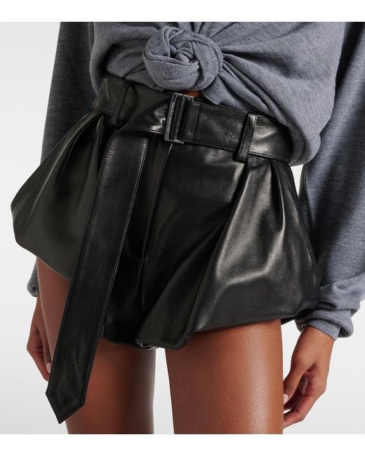 Magda Butrym Black Belted High-Rise Leather Micro Shorts