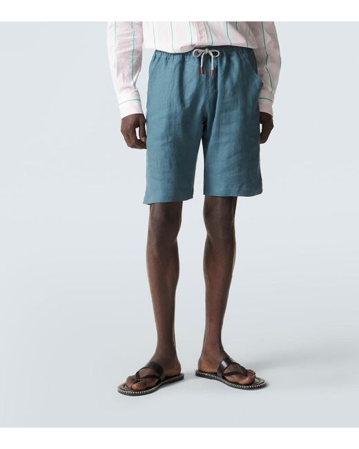 Kiton Blue Linen Shorts for men