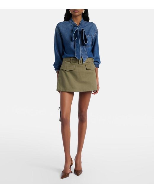 Self-Portrait Green Belted Cotton Twill Skort