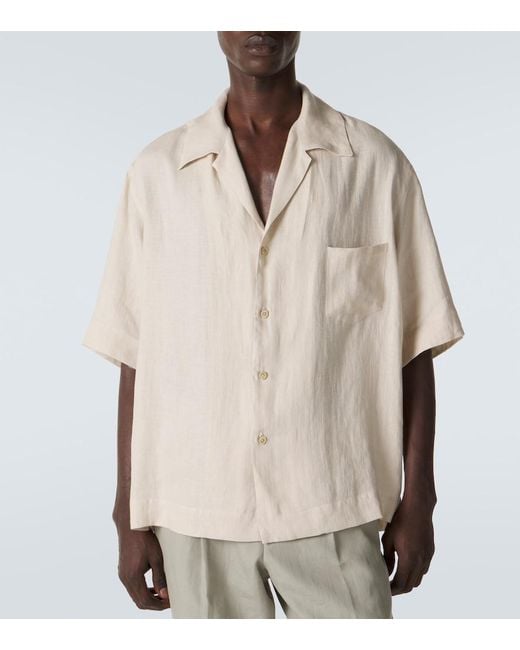Kiton Natural Linen Bowling Shirt for men