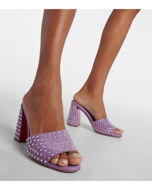 Christian Louboutin Purple Jane Embellished Suede Mules