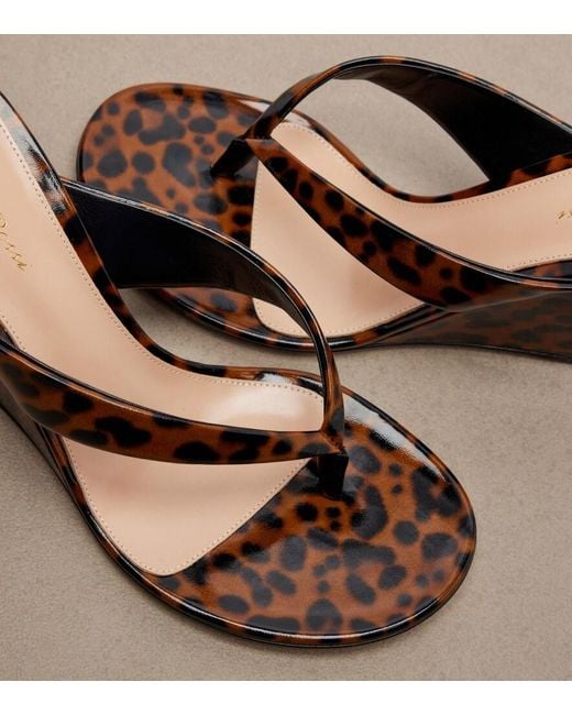 Gianvito Rossi Brown Leopard-Print Leather Wedge Thong Sandals