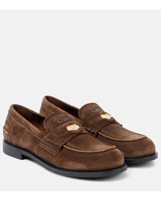Miu Miu Suede Penny Loafers in Brown | Lyst UK Miu Miu Suede Penny Loafers in Brown | Lyst UK