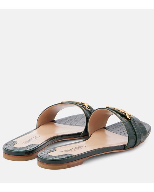 Tom Ford Green Whitney Croc-Effect Leather Slides