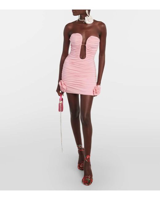 Vestido corto fruncido con aplique Magda Butrym de color Pink