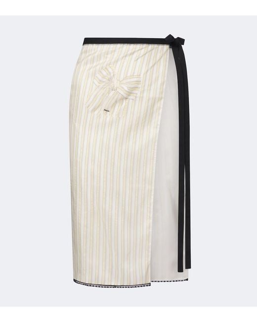 Prada Natural Embroidered Striped Wrap Skirt