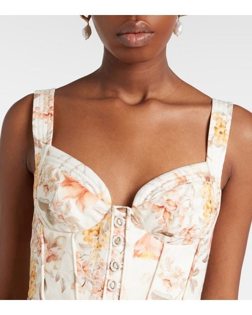 Zimmermann Natural Luna Printed Linen Midi Dress