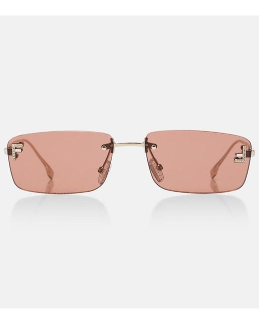Fendi Pink First Crystal Rectangular Sunglasses