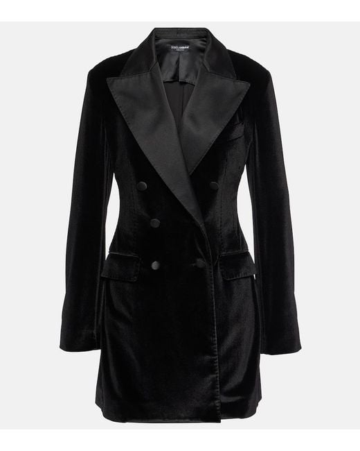 Dolce & Gabbana Black Double-Breasted Velvet Blazer