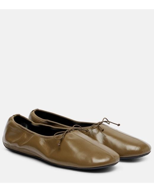 Phoebe Philo Brown Gathered Leather Ballet Flats
