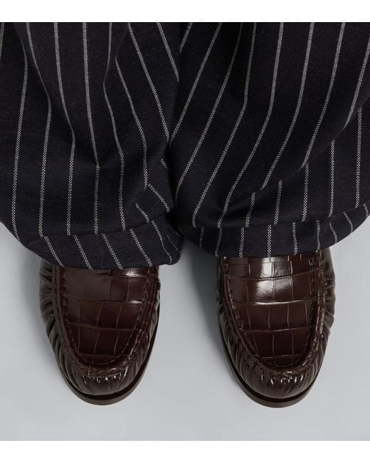 Max Mara Brown Croc-Effect Leather Penny Loafers