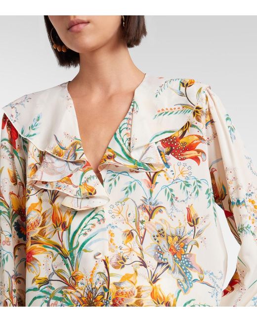 Etro White Floral Ruffled Blouse
