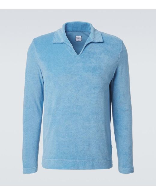 Fedeli Blue Cotton Terry Polo Shirt for men