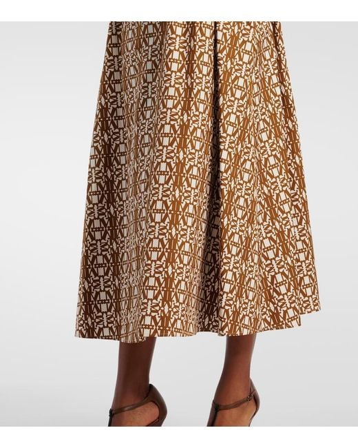 Max Mara Natural Luxgi Belted Printed Cotton Midi Dress