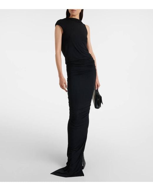 Rick Owens Black Eva Draped Jersey Maxi Dress