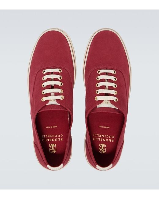 Brunello Cucinelli Sneakers Aus Canvas Mit Leder in Red für Herren