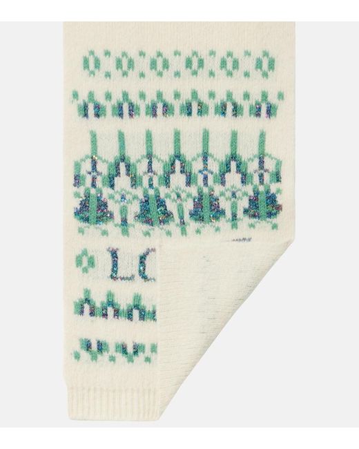 Loewe White Logo Sequined Wool-Blend Jacquard Scarf