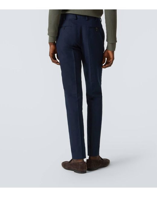 Brioni Blue Pienza Linen And Cotton Straight Pants for men