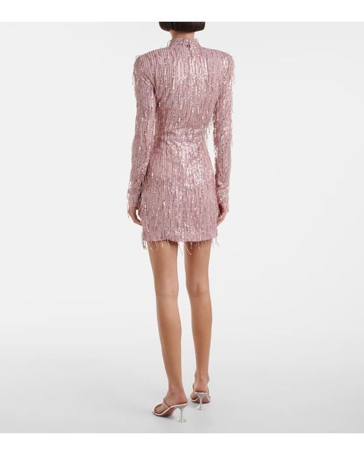ROTATE BIRGER CHRISTENSEN Pink Fringed Ruched Lurex Cocktail Dress