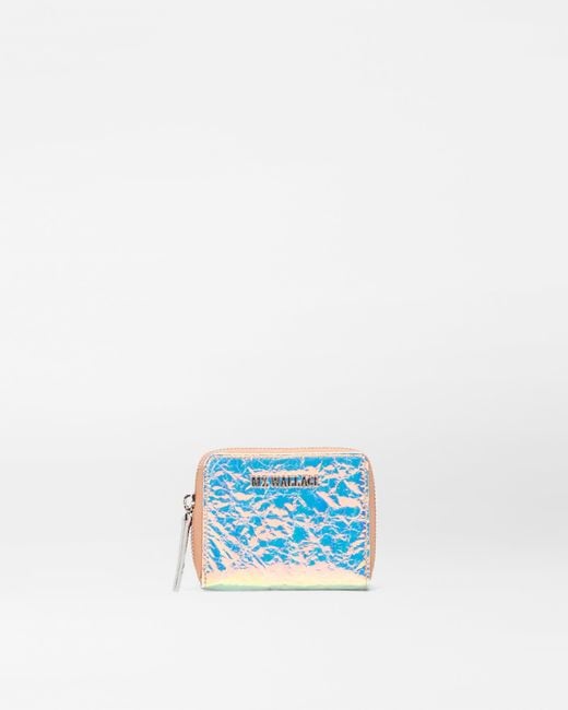 MZ Wallace Blue Pink Opal Leather Small Zip Round Wallet