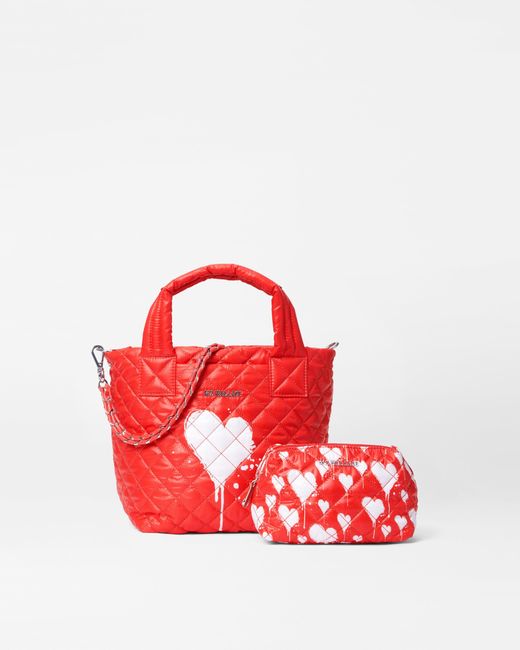 MZ Wallace Red Graffiti Heart Mini Metro Tote Deluxe With Chain And Small Mica Bundle