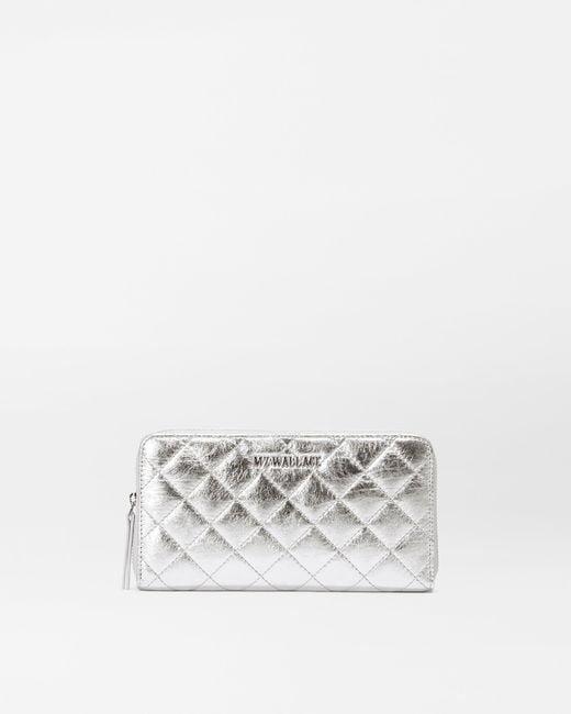 MZ Wallace White Silver Candy Long Zip Round Wallet